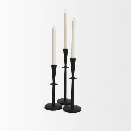 Qwin Matte Black Cast Aluminum Medium Candle Holder from Mercana - Luna Furniture