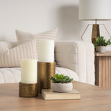Gage Antiqued Gold Honeycomb Textured Metal Candle Holder (Set of 2) from Mercana - Luna Furniture