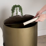 Eclipse Antique Brass Metal Drum Base w/ Dark Brown Wood Top End/Side Table from Mercana - Luna Furniture