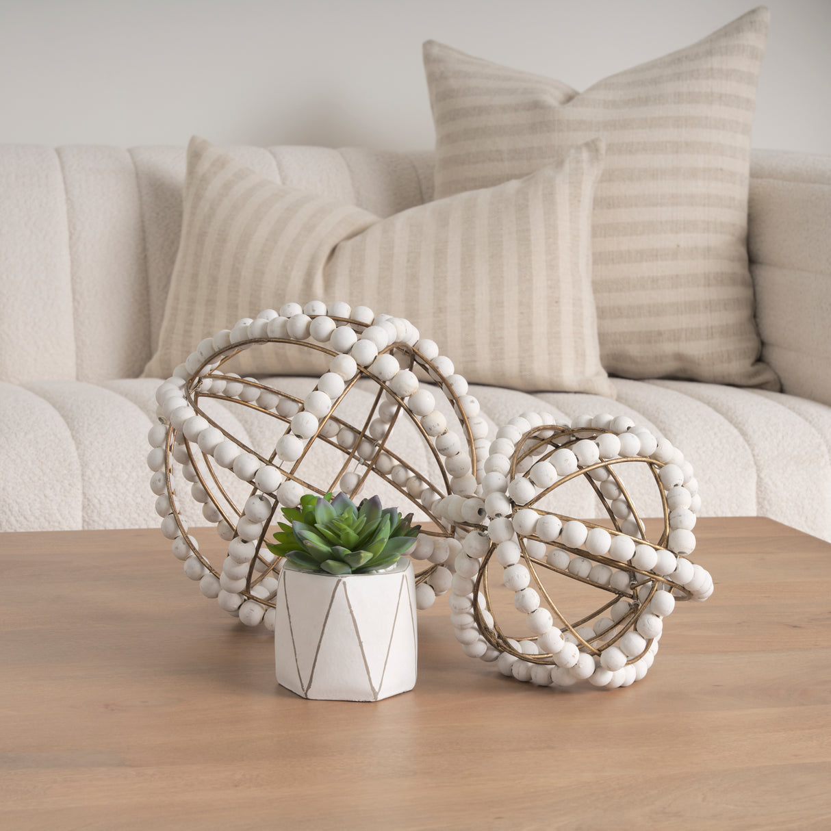 Espanlade I Small 9L x 9W White Wooden Beaded Orb from Mercana - Luna Furniture