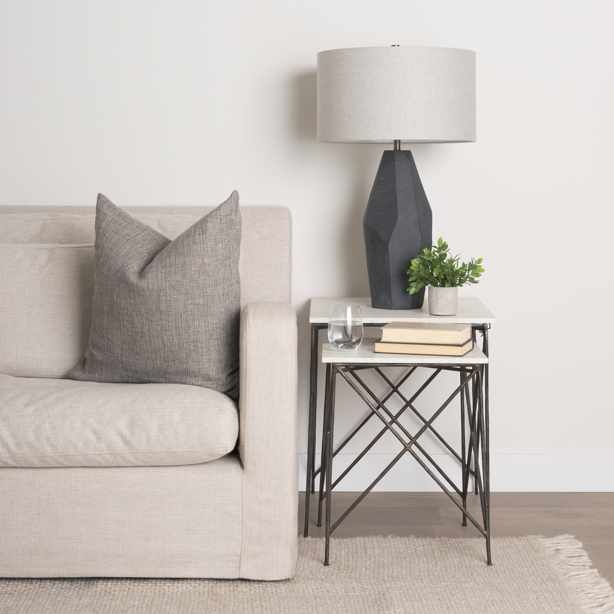 Lorlei 20.0L x 20.0W x 23.8H White Marble Top W/ Gray Iron Legs End and Side Table from Mercana - Luna Furniture