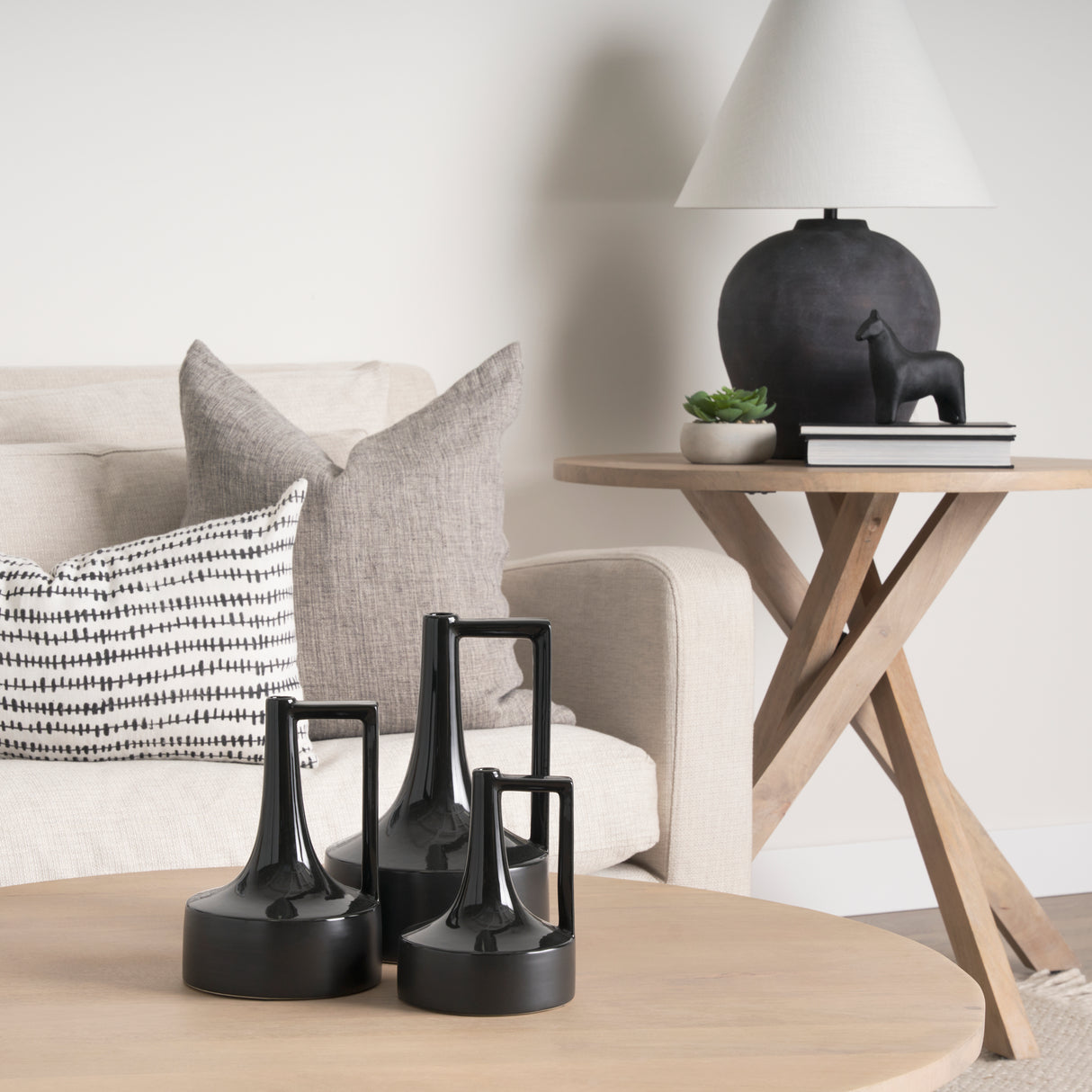 Burton 11.6H Medium Glossy and Matte Black Ceramic Jug Vase from Mercana - Luna Furniture