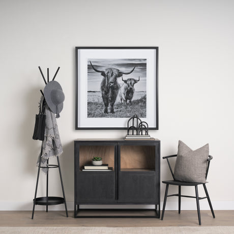 Everett Matte Black Metal w/ Two Metal Shelves Coat Rack from Mercana - Luna Furniture
