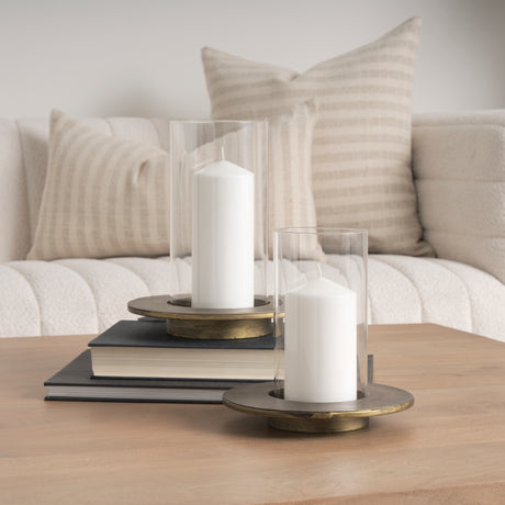 Vivian Gold Metal and Glass Hurricane Candle Holder (Set of 2) from Mercana - Luna Furniture