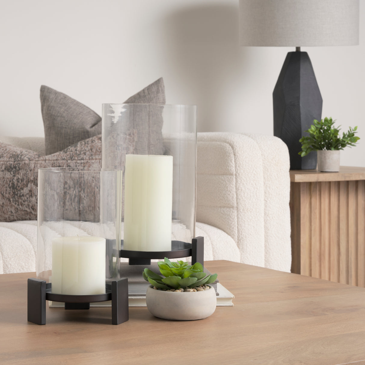 Price Large Matte Black-Brown Metal w/ Glass Hurricane Candle Holder from Mercana - Luna Furniture