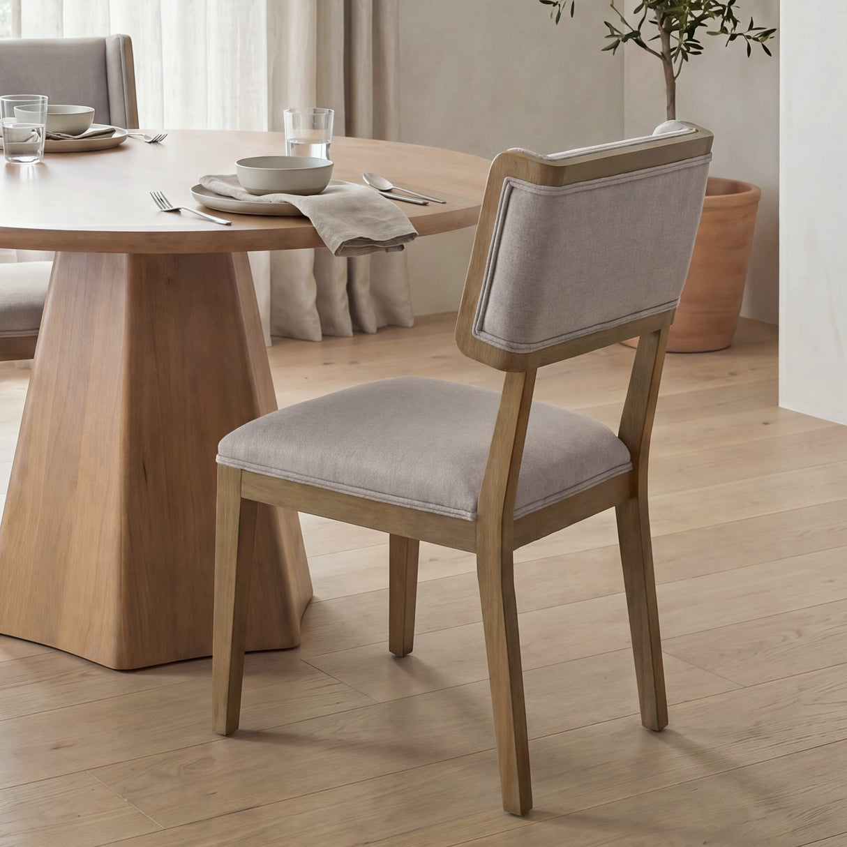 Tenton I Grey Fabric Wrap Brown Wooden Base Dining Chair, Set of 2 from Mercana - Luna Furniture