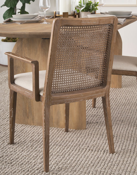 Clara Light Brown Wood W/ Cream Fabric Seat and Cane Back Dining Chair from Mercana - Luna Furniture
