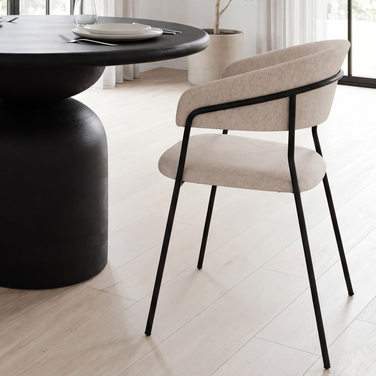 Carolyn Dining Chair w/ Oatmeal Fabric & Matte Black Metal, Set of 2 from Mercana - Luna Furniture