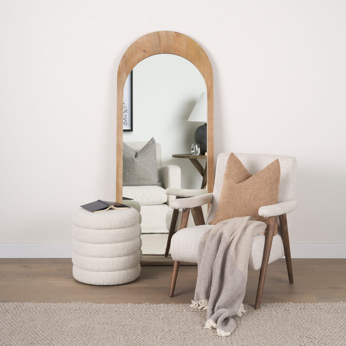 Elise Cream Boucle Upholstered Storage Ottoman from Mercana - Luna Furniture