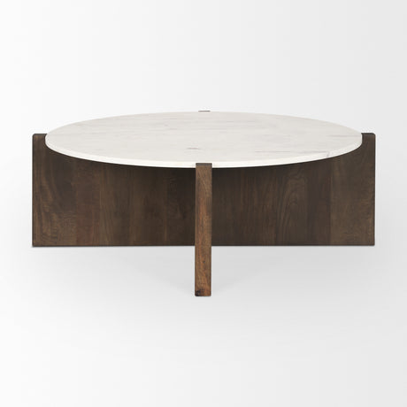 Bianca Dark Brown Wood w/ Marble Round Top Coffee Table from Mercana - Luna Furniture