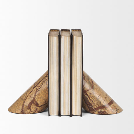 Rahima Brown Forest Marble Angled Bookends from Mercana - Luna Furniture