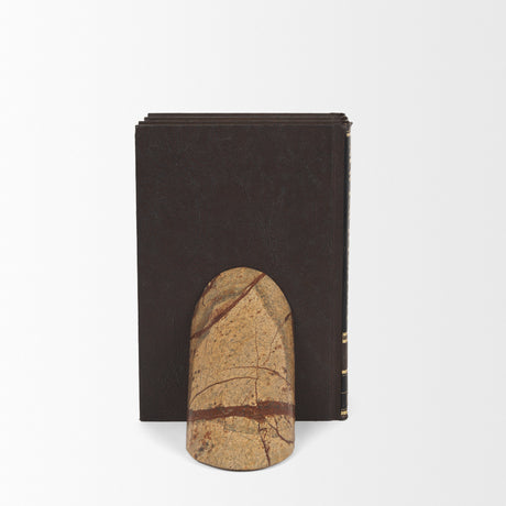 Rahima Brown Forest Marble Angled Bookends from Mercana - Luna Furniture