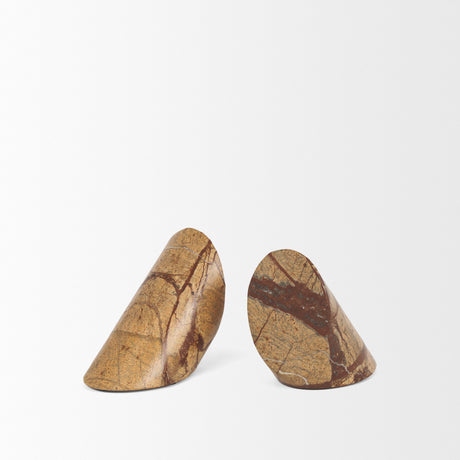 Rahima Brown Forest Marble Angled Bookends from Mercana - Luna Furniture