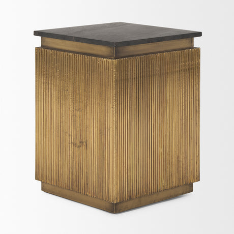 Satima Black Marble w/ Gold Metal Square Fluted Accent Table from Mercana - Luna Furniture