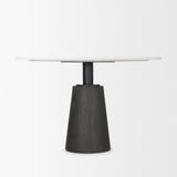Maxwell 48L x 48W x 30H Round White Marble Top w/ Black Metal and Wood Pedestal Base Dining Table from Mercana - Luna Furniture