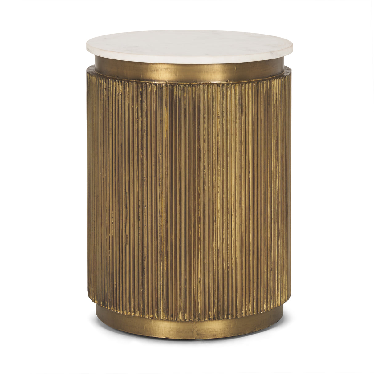 Satima White Marble w/ Gold Metal Round Fluted Accent Table from Mercana - Luna Furniture