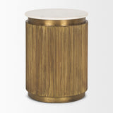 Satima White Marble w/ Gold Metal Round Fluted Accent Table from Mercana - Luna Furniture