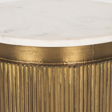 Satima White Marble w/ Gold Metal Round Fluted Accent Table from Mercana - Luna Furniture