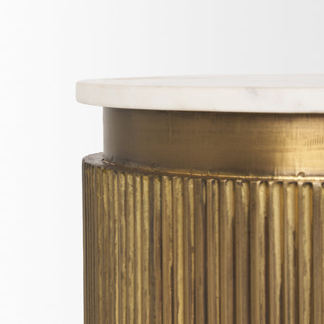 Satima White Marble w/ Gold Metal Round Fluted Accent Table from Mercana - Luna Furniture