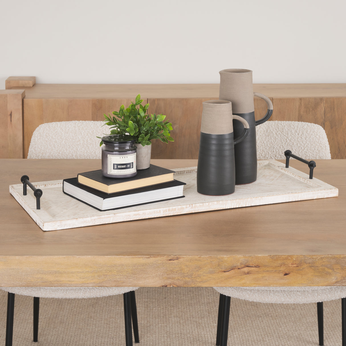 Alfred 35L x 16W Natural Wooden Herringbone Rectangular Tray from Mercana - Luna Furniture