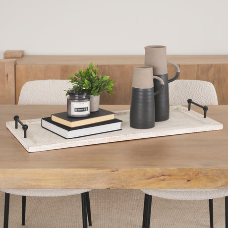 Alfred 35L x 16W Natural Wooden Herringbone Rectangular Tray from Mercana - Luna Furniture