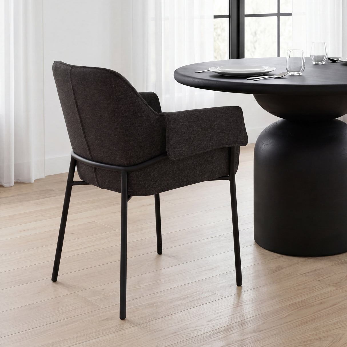 Brently Dining Chair w/ Gray Fabric & Matte Black Metal Legs, Set of 2 from Mercana - Luna Furniture