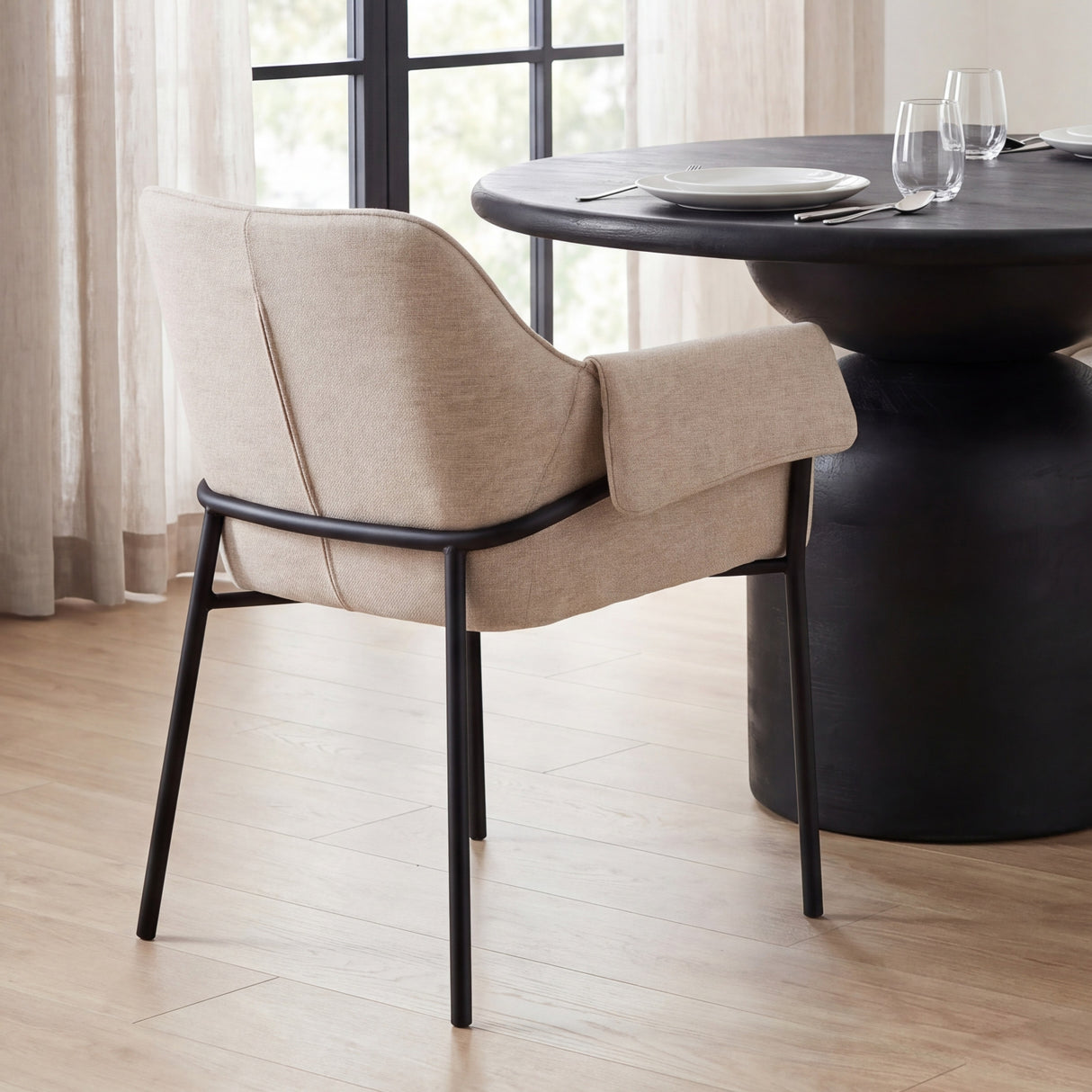 Brently Dining Chair w/ Oatmeal Fabric & Matte Black Metal Legs, Set of 2 from Mercana - Luna Furniture