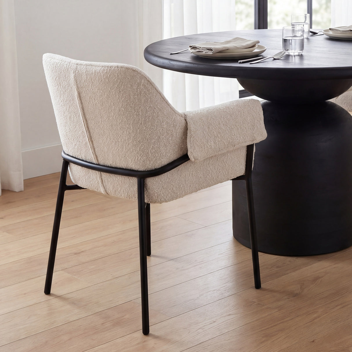 Brently Dining Chair w/ Cream Boucle Fabric & Matte Black Metal Legs, Set of 2 from Mercana - Luna Furniture