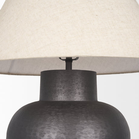 Salaah Black Brushed Metal w/ Beige Shade Table Lamp from Mercana - Luna Furniture