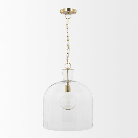 Sadah Large Clear Blown Glass w/ Gold Metal Pendant Light from Mercana - Luna Furniture
