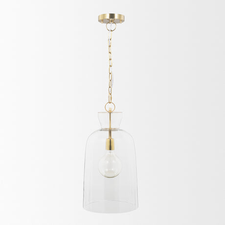 Sadah Tall Clear Blown Glass w/ Gold Metal Pendant Light from Mercana - Luna Furniture