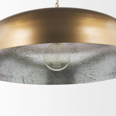 Sanne Antiqued Gold Metal w/ Silver Foil Wide Pendant Light from Mercana - Luna Furniture