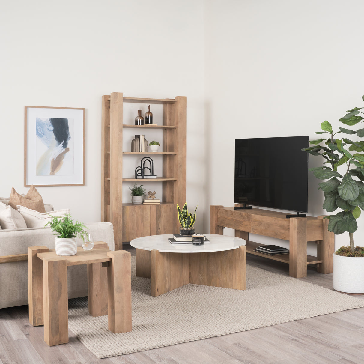 Beth Light Brown Wood w/ Open and Closed Storage Shelving Unit from Mercana - Luna Furniture