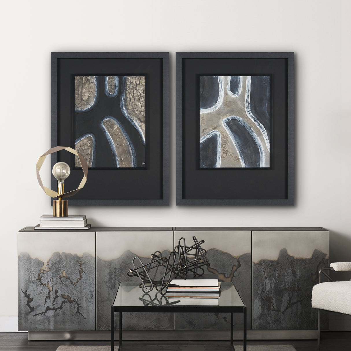Contrasting Paths I by Studio M a handmade Original Framed 3D Textured Artwork under Glass from Mercana - Luna Furniture