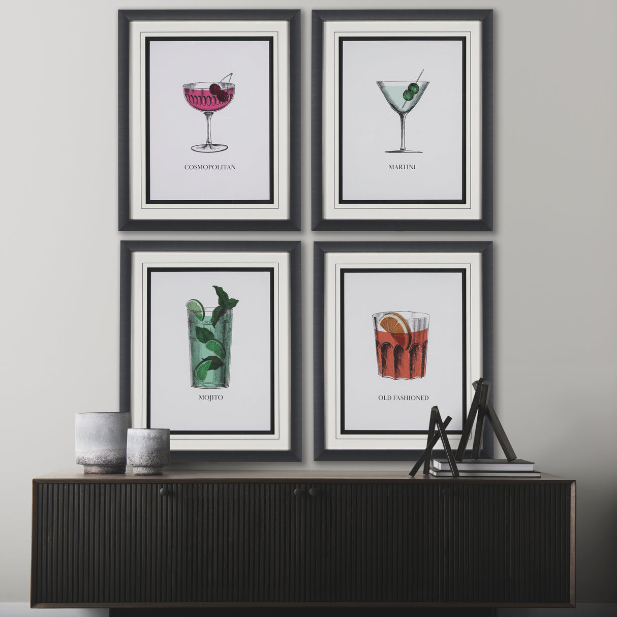 Vintage Cocktails-Martini by Gwen Aspell Hand Embellished Framed Art Print Matted under Glass from Mercana - Luna Furniture