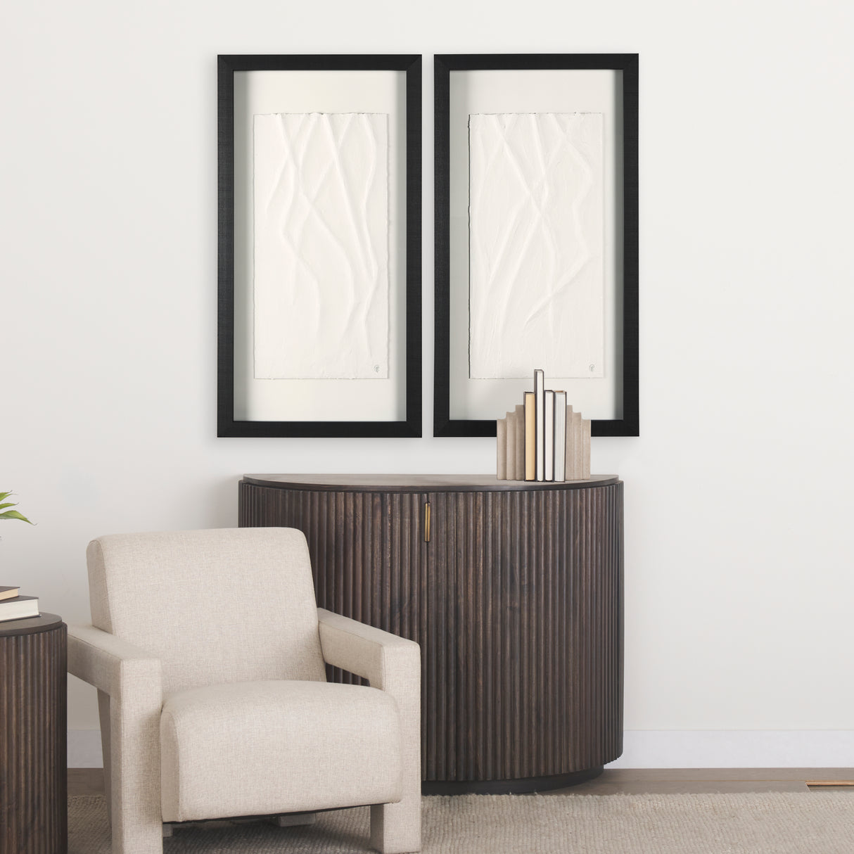 White Vines II (SET OF 2) by Studio M a handmade Original Framed 3D Textured Artwork under Glass from Mercana - Luna Furniture