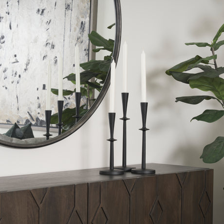 Qwin Matte Black Cast Aluminum Short Candle Holder from Mercana - Luna Furniture