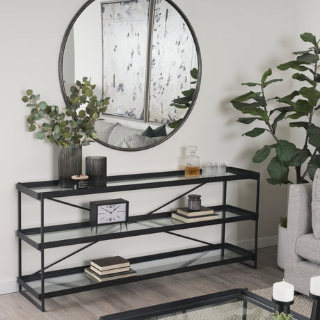 Trey 72.0"L x 16.0"W x 30.0"H Black Metal W/Glass Console Table from Mercana - Luna Furniture