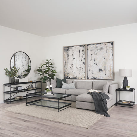 Trey 56"L x 32"W x 17"H Black Metal W/Glass Coffee Table from Mercana - Luna Furniture