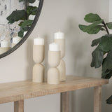 Qamra Short Beige Textured Metal Pillar Candle Holder from Mercana - Luna Furniture