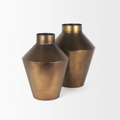 Perrin Small Brushed Gold Metal Decorative Vase from Mercana - Luna Furniture