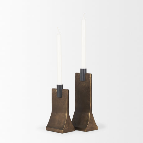 Polli Antiqued Gold w/ Matte Black Metal Taper Candleholders (Set of 2) from Mercana - Luna Furniture