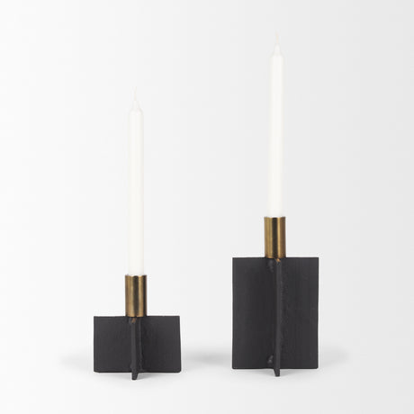 Pia Matte Black w/ Brushed Gold Metal Taper Candleholder (Set of 2) from Mercana - Luna Furniture