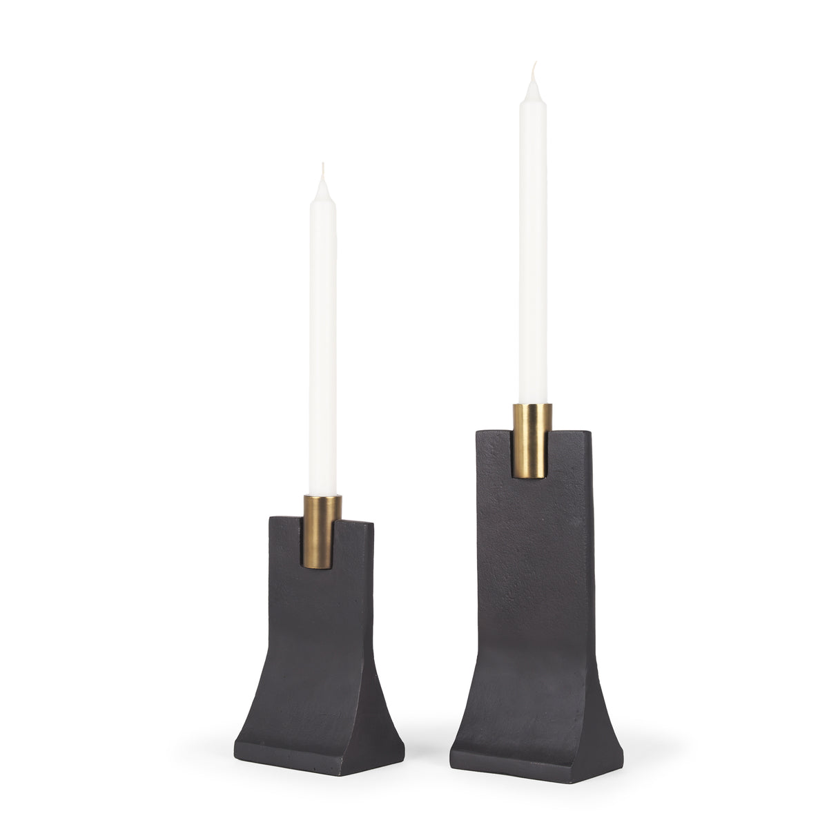 Polli Matte Black w/ Brushed Gold Metal Taper Candleholders (Set of 2) from Mercana - Luna Furniture