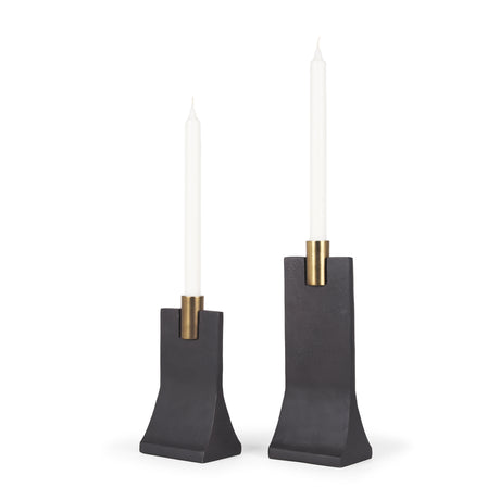 Polli Matte Black w/ Brushed Gold Metal Taper Candleholders (Set of 2) from Mercana - Luna Furniture