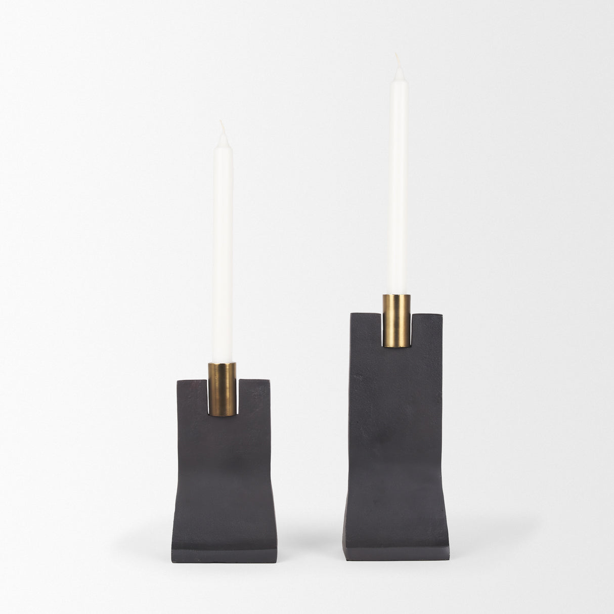 Polli Matte Black w/ Brushed Gold Metal Taper Candleholders (Set of 2) from Mercana - Luna Furniture