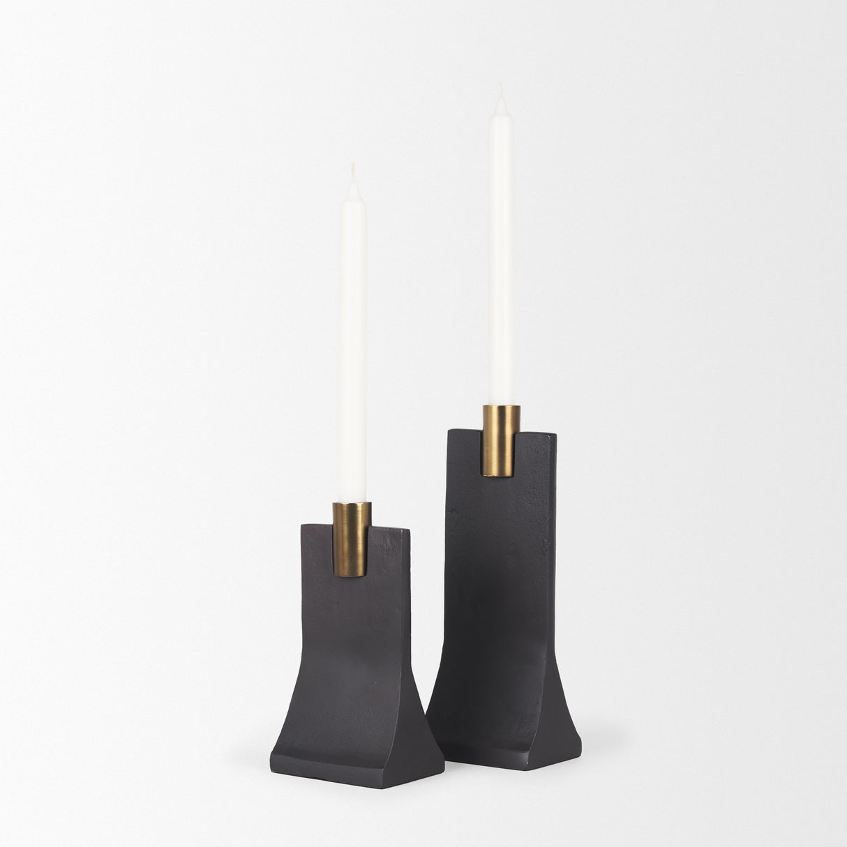 Polli Matte Black w/ Brushed Gold Metal Taper Candleholders (Set of 2) from Mercana - Luna Furniture