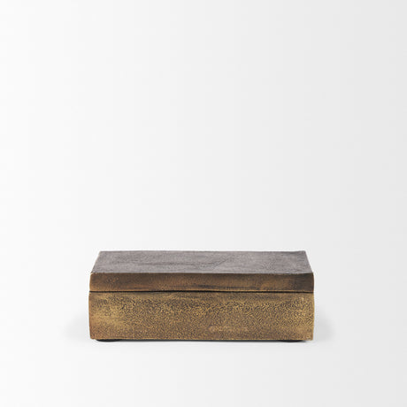 Porschia Small Antiqued Gold Metal Decorative Box from Mercana - Luna Furniture