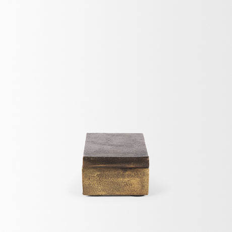 Porschia Small Antiqued Gold Metal Decorative Box from Mercana - Luna Furniture