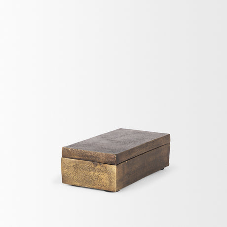 Porschia Small Antiqued Gold Metal Decorative Box from Mercana - Luna Furniture